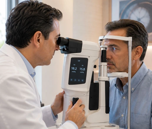 Exploración oftalmológica y revisión de fondo de ojo en lámpara de hendidura